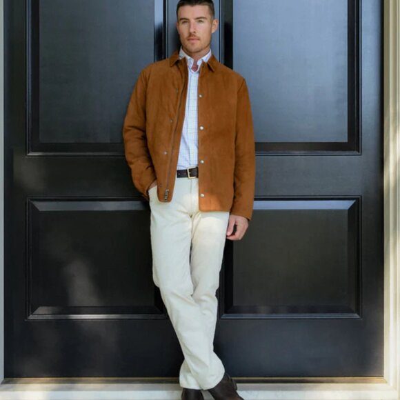 Peter Millar Men's Crown Suede Quilted Coat Jacket Whiskey Brown MF24Z08 $1295 - Picture 11 of 14